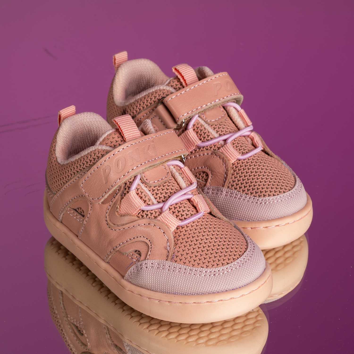 Pantofi barefoot pentru bebeluși **PONKI Barefoot SQUASH II Pudră** №22–25