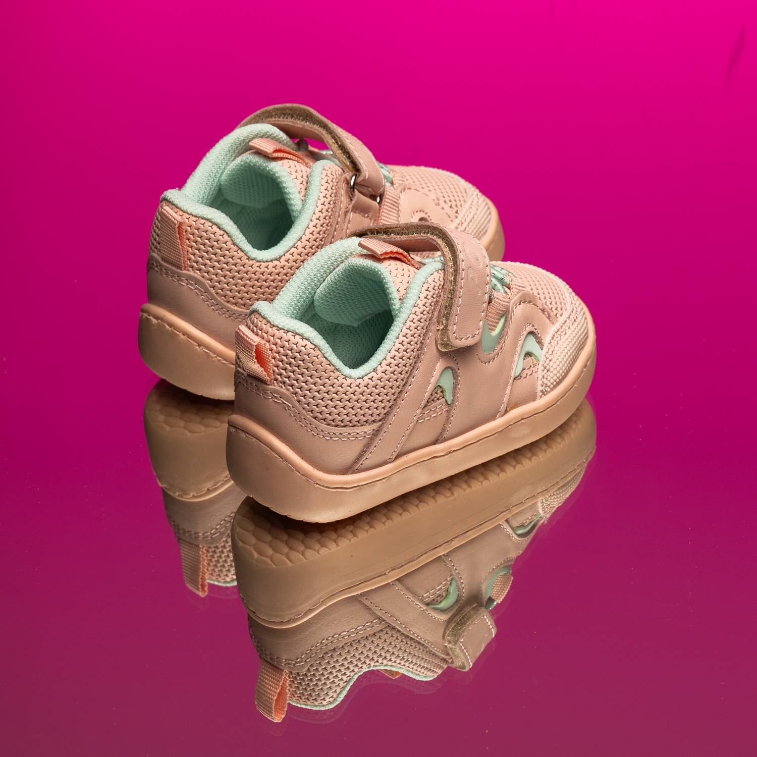 Pantofi barefoot pentru bebeluși **PONKI Barefoot SQUASH II Pudră-Verde** №19–21