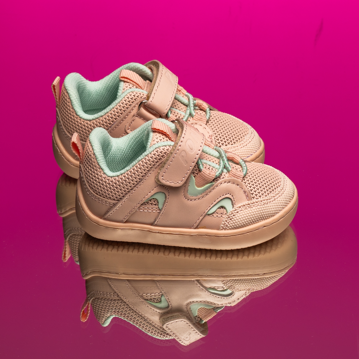 Pantofi barefoot pentru bebeluși **PONKI Barefoot SQUASH II Pudră-Verde** №19–21