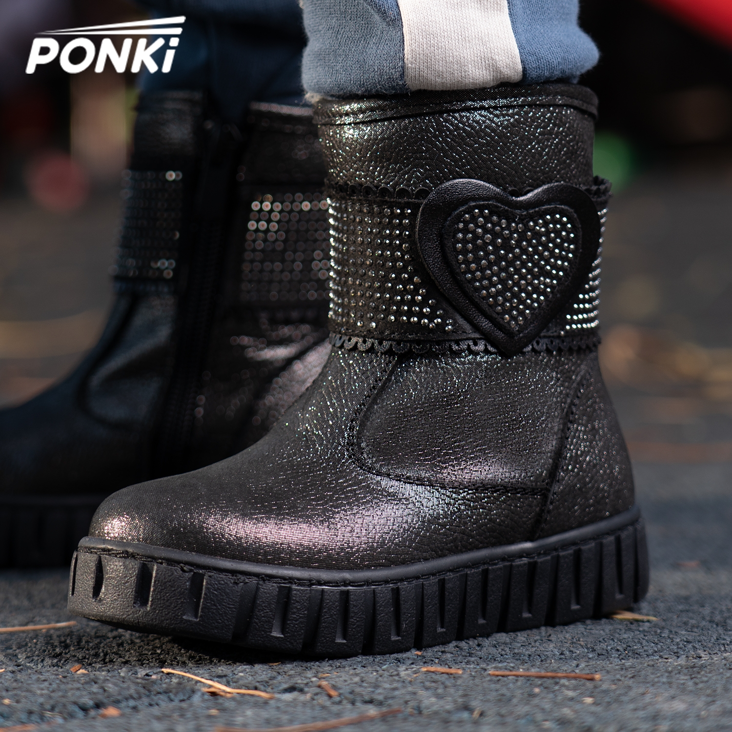 Children's boots PONKI CORAZON BLACK-PLATINUM №26-30