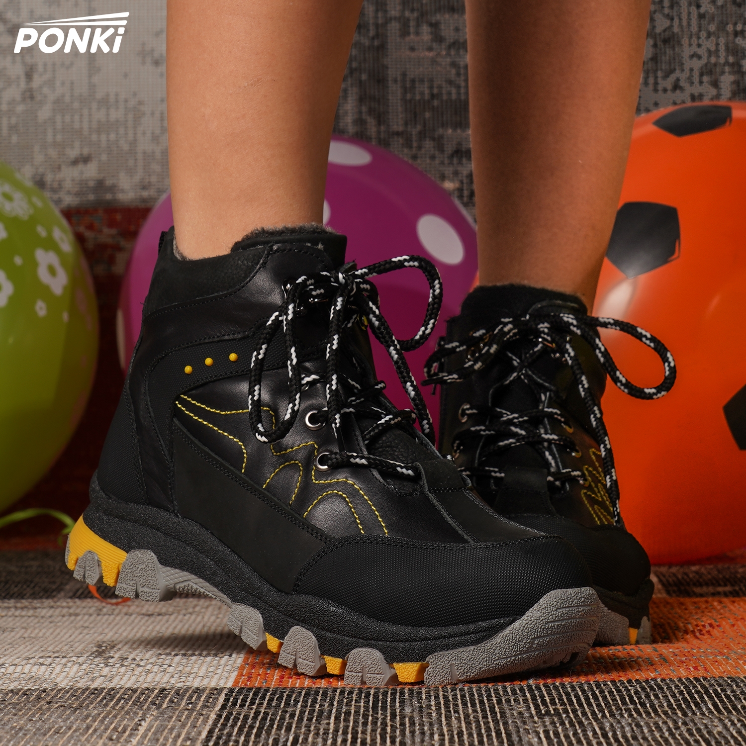 Children's boots PONKI GRANCER BLACK size 31-36.