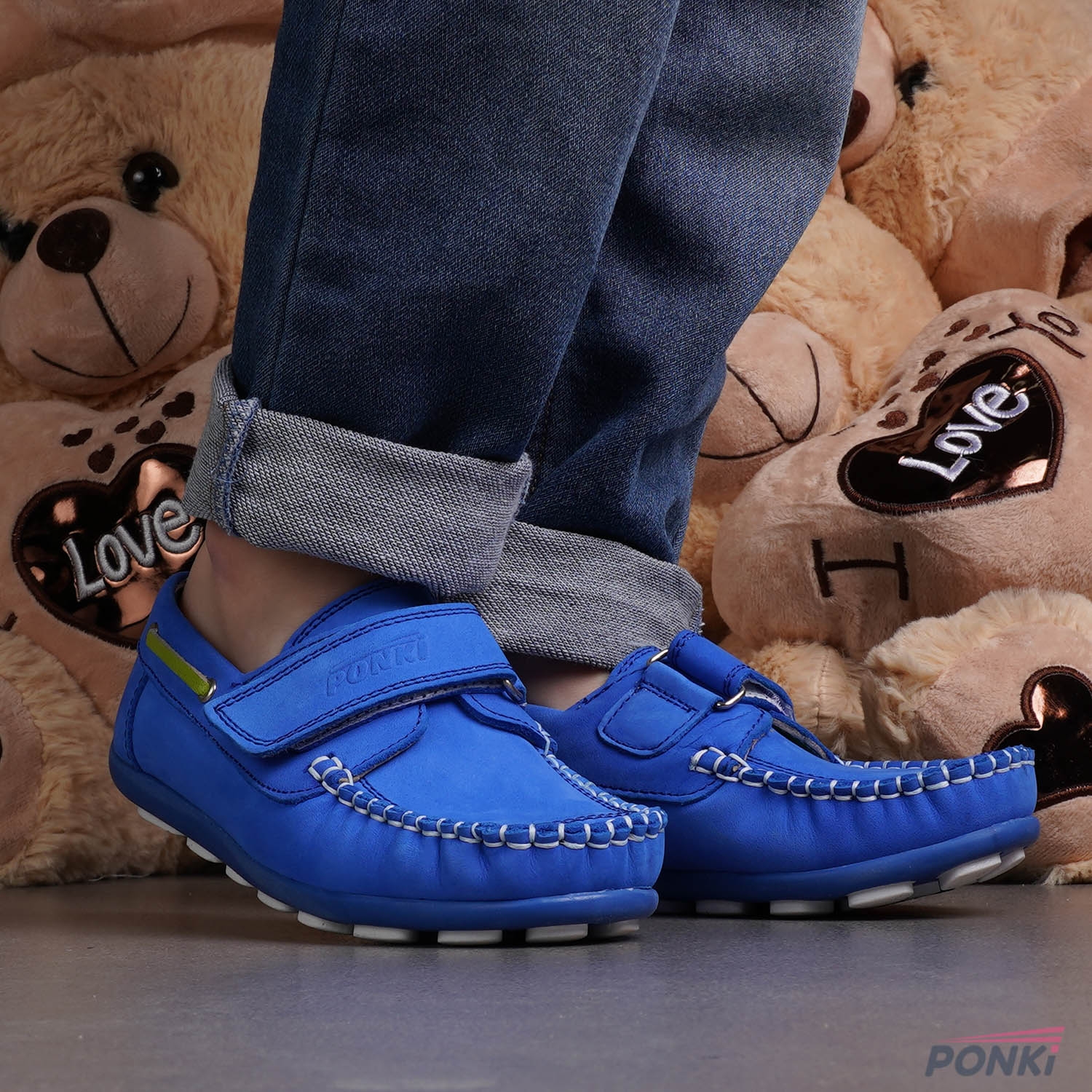 Children's Moccasins PONKI ELEGO BLUE WHITE, Sizes 26-30