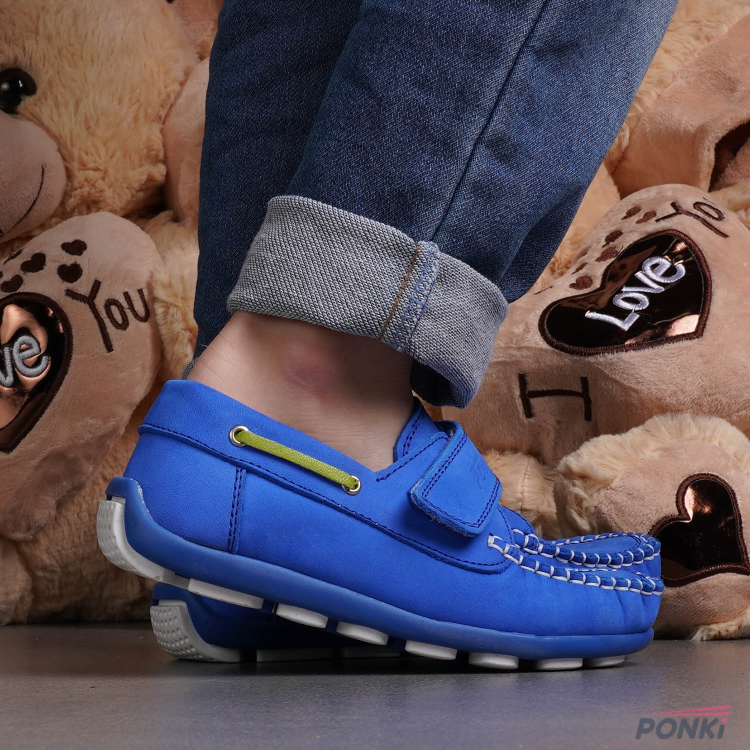 Children's Moccasins PONKI ELEGO BLUE WHITE, Sizes 26-30