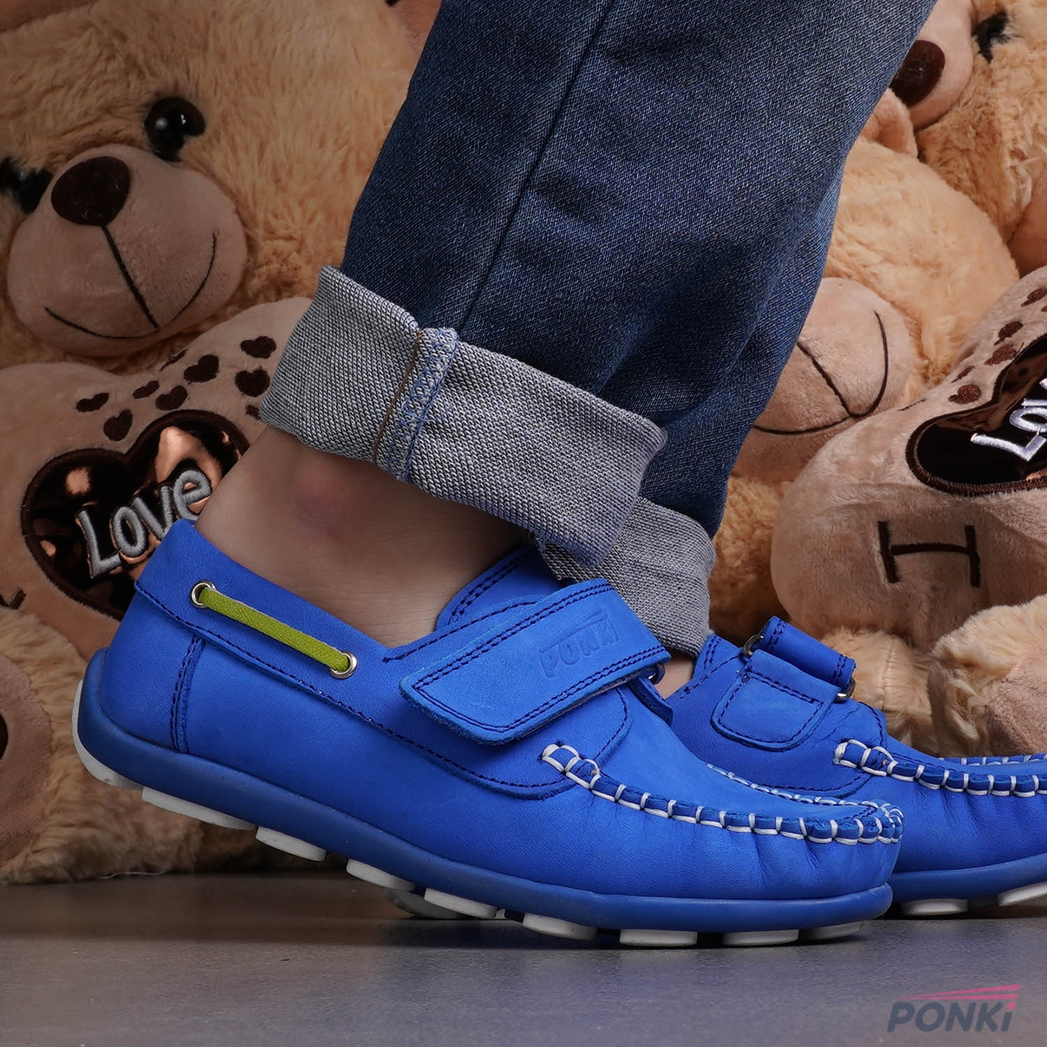 Children's Moccasins PONKI ELEGO BLUE WHITE, Sizes 26-30