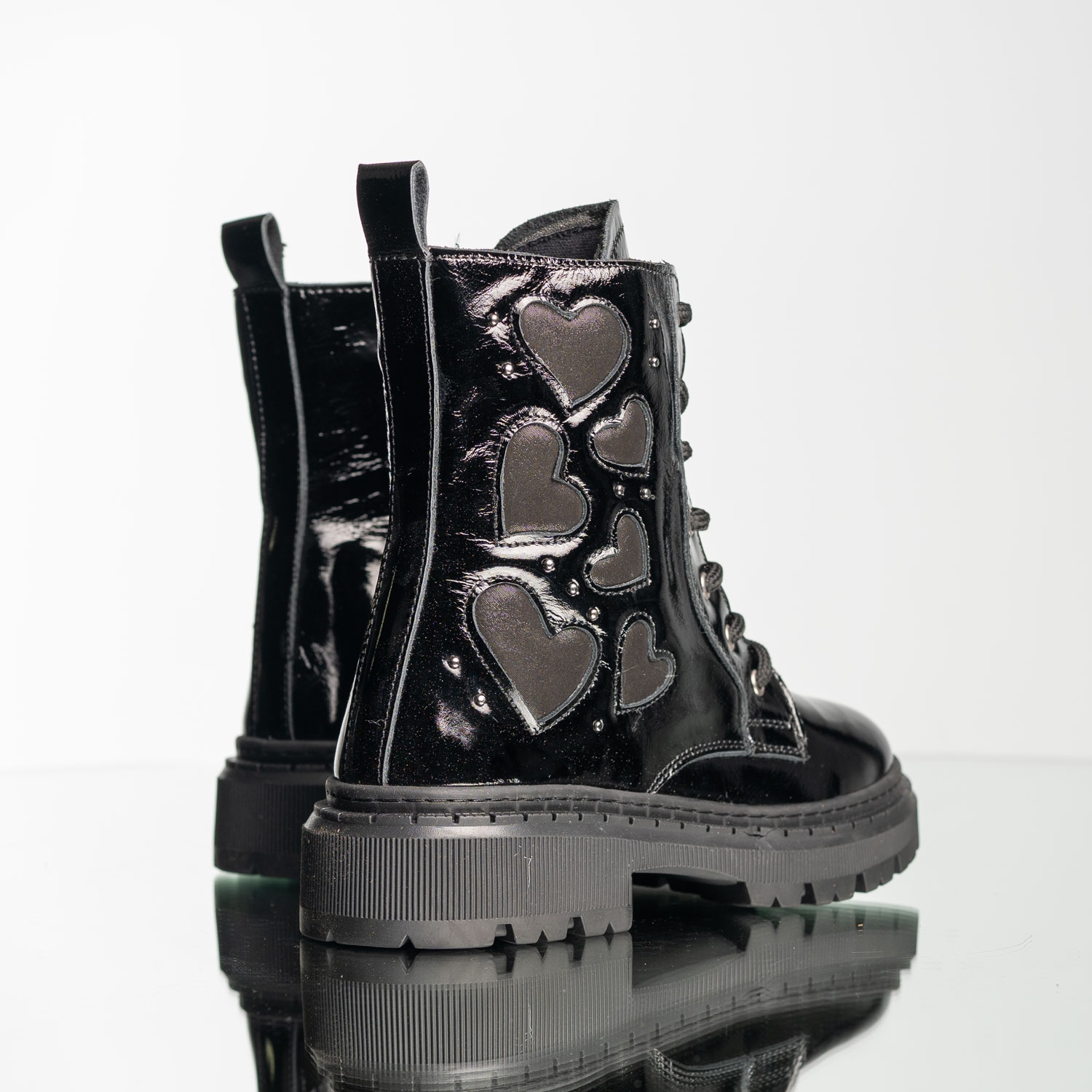 Cizme pentru copii **PONKI Lovewalks Black Patent**, mărimi **30–35**