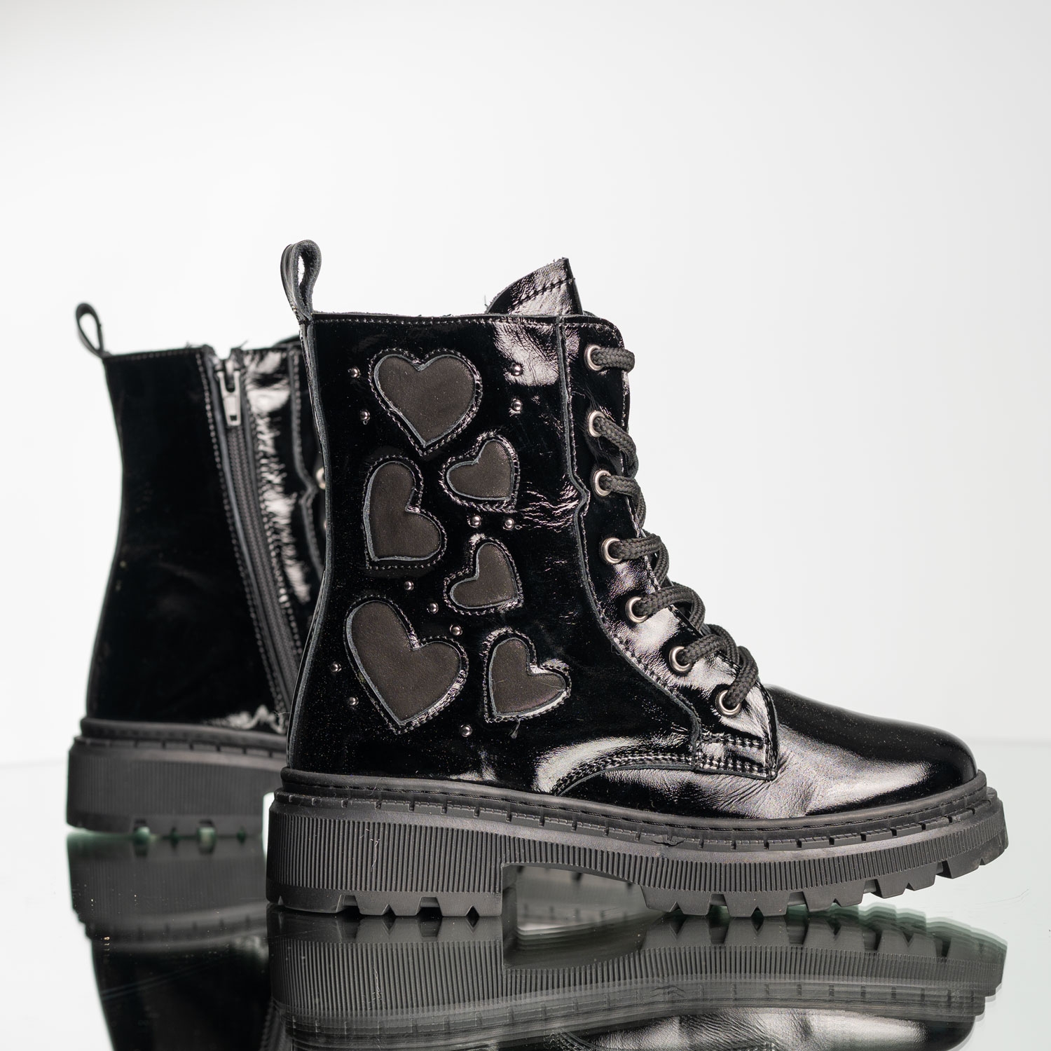 Cizme pentru copii **PONKI Lovewalks Black Patent**, mărimi **30–35**
