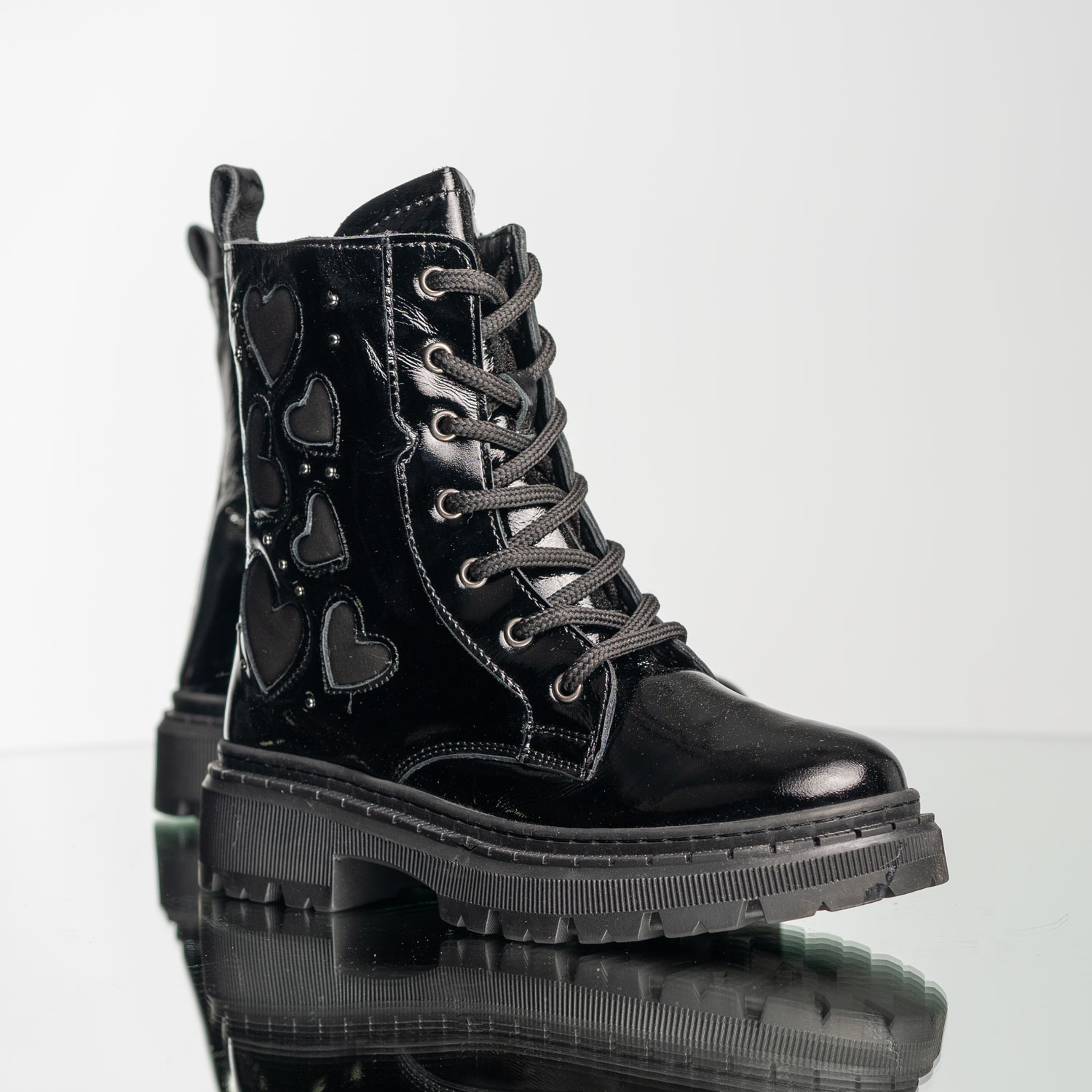 Cizme pentru copii **PONKI Lovewalks Black Patent**, mărimi **30–35**